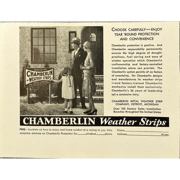 Chamberlin Weather Strips "Enjoy Year-Round Protection" Vintage Print Ad 1929 - Picture 1 of 3